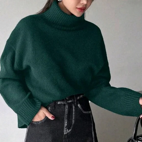 Women's Solid Color Simple Turtleneck Sweater - Picture 6 of 6